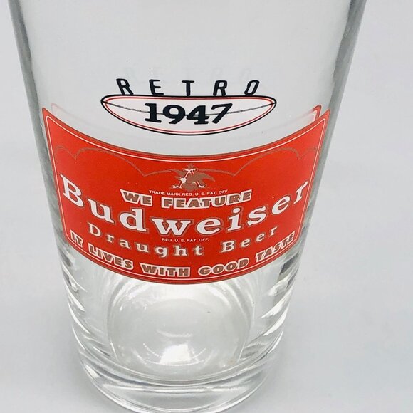 Budweiser glass cup draught beer clear bar wear red 6" READ - Picture 3 of 5